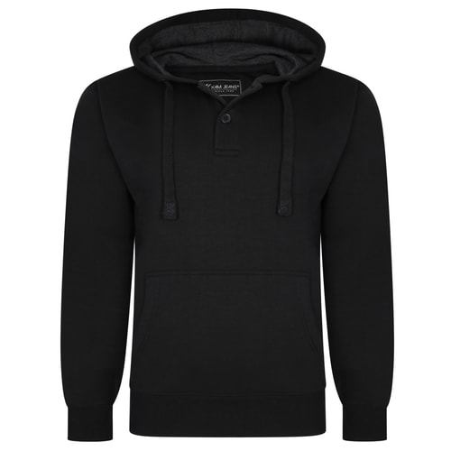 KAM 1/4 Button Through Hoody Schwarz